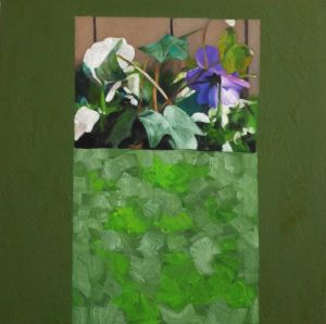 Weisse und blaue Blüten, grüner Grund,  2009, 100 x 100 cm, Öl a. Lwd.