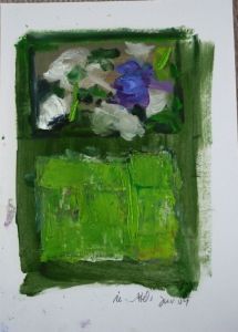 Weisse und blaue Blüten, 2009, 24 x 18 cm, Öl a. Papier